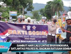 Sambut Hari Lalu Lintas Bhayangkara, Satlantas Polres RL Bagikan Ratusan Sembako